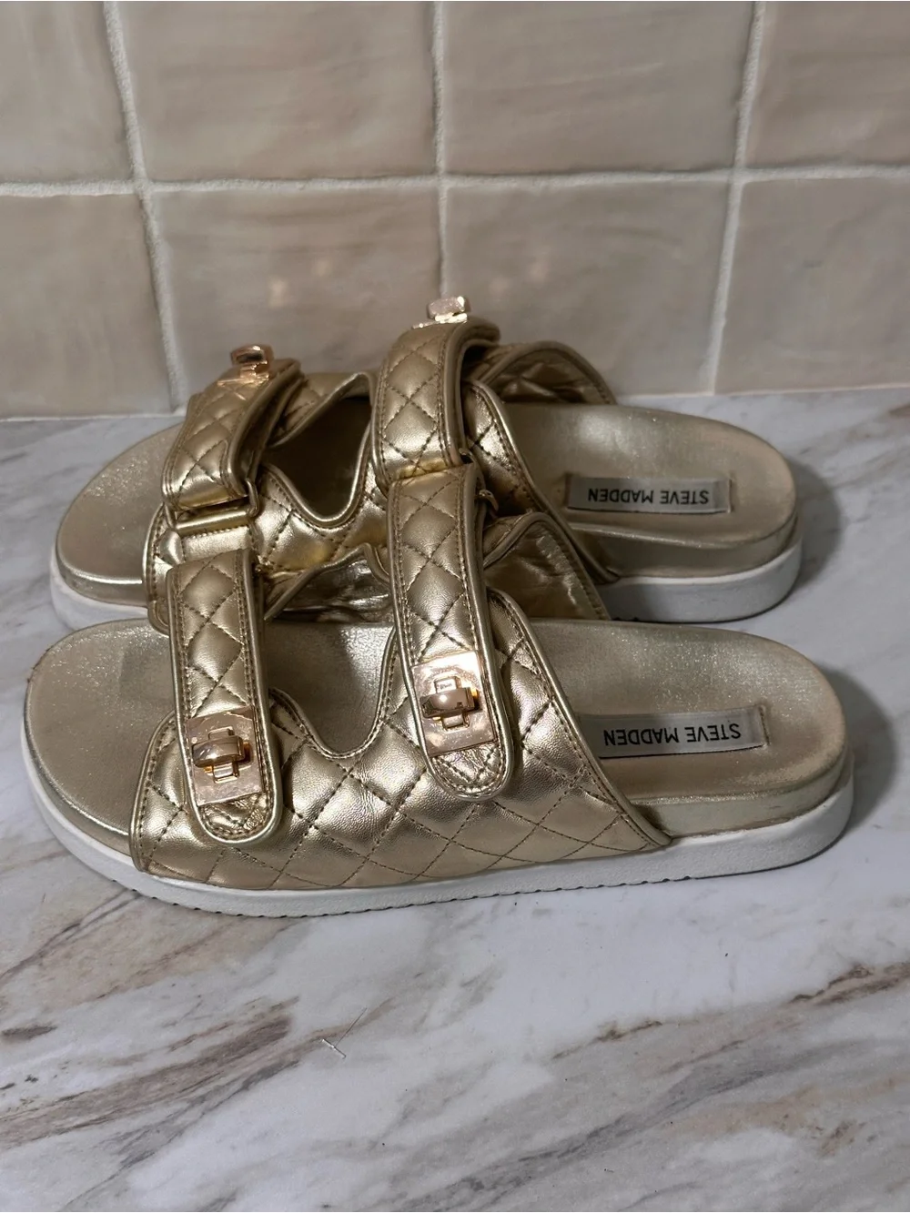 Steve Madden Schmona gold slide sandals-7